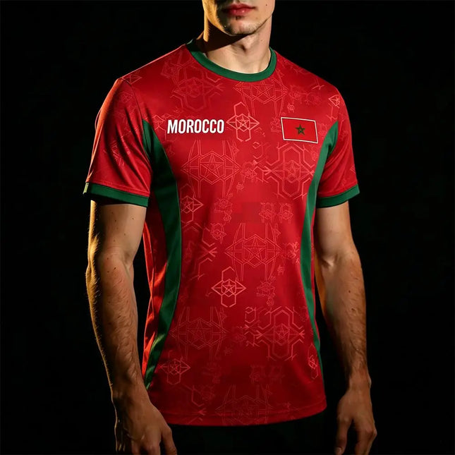 2026 Morocco Flag Print Jersey Men's Quick-Drying Breathable Sports T-Shirt Unisex Personalized Name And Number Soccer Tees
