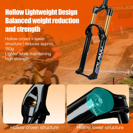 BOLANY Bike Fork MTB Air Fork 36mm Stanchion 160mm Trave Boost Air Suspension 9x100mm QR 15x110mm Bicycle Fork 26/27.5/29inch