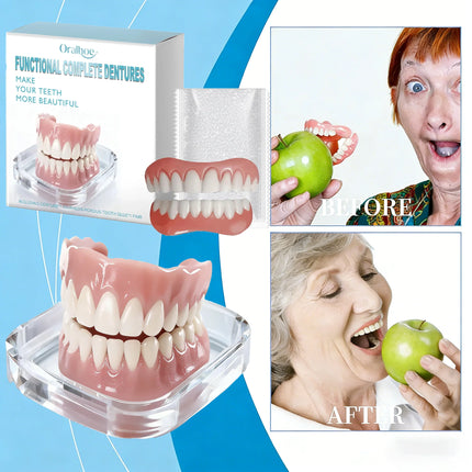 Dentures Full Set Natural Upper Lower Braces Silicone Denture Set for Men Women Instant Confident Fake Tooth Oral Hygiene Care