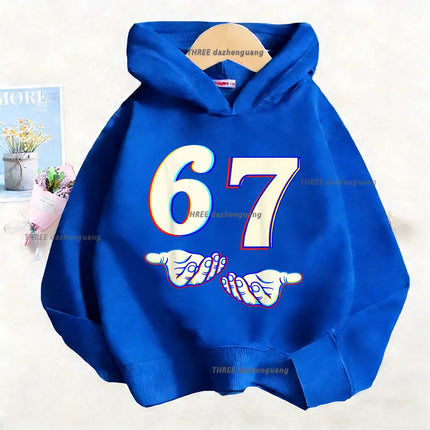 Autumn Children's Comfortable Hoodies 67 Six Seven Digit Print Kid Cute Fleece Sweatshirt Boys Girls Casual Fashion Sport Hooded