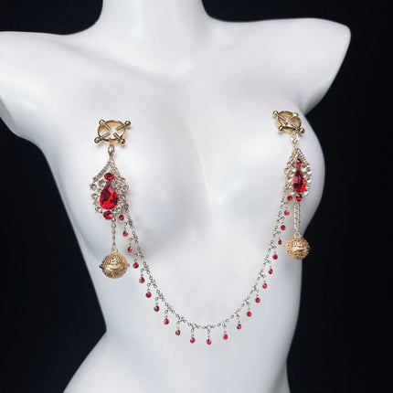 Sexy Ruby Bell Nipple Clip All-in-One Erotic Nipple Chains 5 Sizes of Butt Plugs Breast Stimulation Sexy Accessories SM Sex Toy