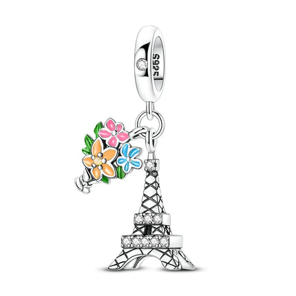 Original 925 Sterling Silver Charms Paris Eiffel Tower Charms Bead Pendant Fit Bracelets Bangle Necklaces Women DIY Jewelry Gift