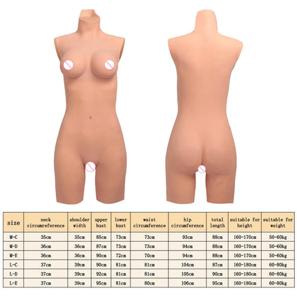 50-80kg Crossdressing Bodysuit Cosplay Silicone Bodysuit Crossdress Fake Breast  3-Pointed 88-95cm Length Crossdresser Bodysuit