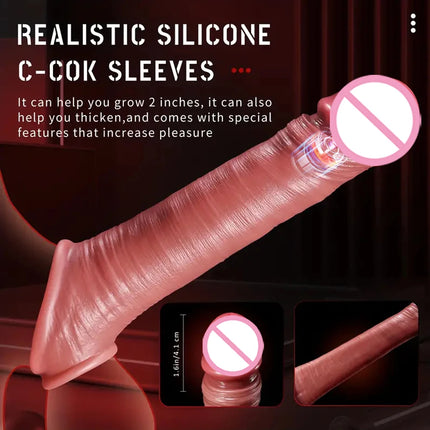 Penis Sleeve Cock Sleeve Vibrator Penis Extender Vibrating Cock Ring 10 Modes Elastic Penis Ring to Couple Sex Toys for Men