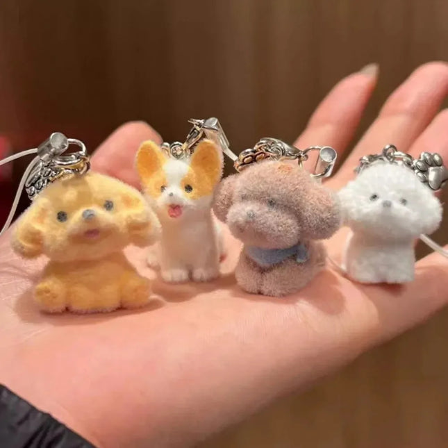 Flocking Animal Dog Cat Pendant Cute Keychain Keyring Bag Earphone Car Keychain Decor Keychains Accessories Phone Chain Lanyard