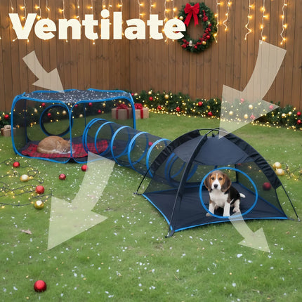 3-in-1 Portable Mesh Pet Fence Playhouse Multi-Animal Cage with Tunnel Indoor Outdoor Easy Setup for Cats And Small Animals