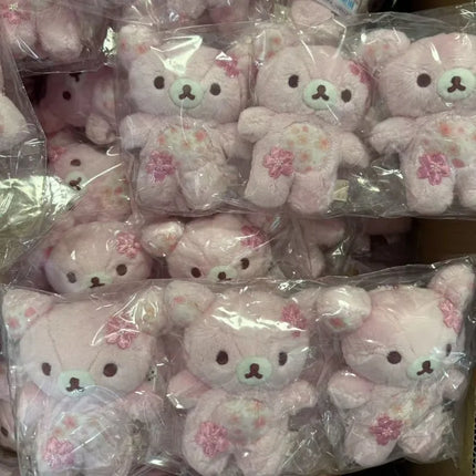 Anniversary Cherry Blossom Flower Lazy Bear Rilakkuma Soft Plush Toy Keychain Sakura Peach Pink Bear Stuffed Animals Doll Charm