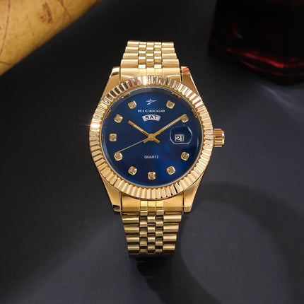 Classic Men's Steel Strap Luxury Wristwatch Business Calendar Stainless Steel Round Male Quartz Watches Clock Wristwatches ﻿