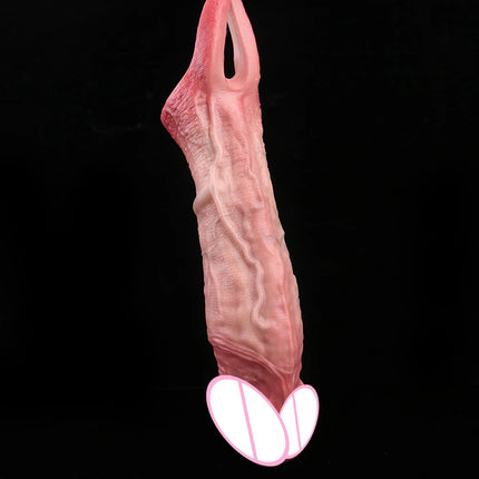 SXXY Super Real and Soft Penis Sleeve With Close Head Silicone Girth Enhancer For Men Penis Extend Reusable Condom Sex Toy