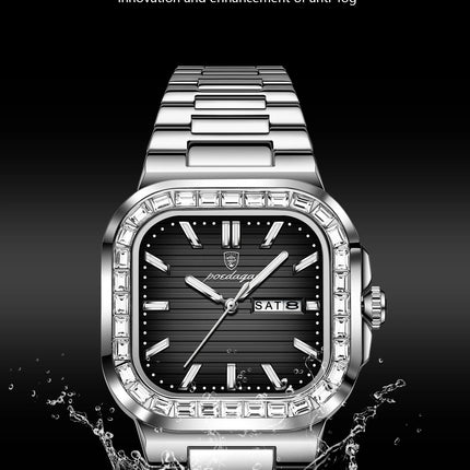 POEDAGAR Square Fashion Men's Watch Date Week Waterproof Luminous Quartz Man Watch Stainless Steel Luxury Sports Watches For Men