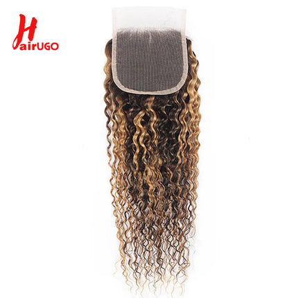 P4/27 4x4 Lace Closures Deep Wave Highlight Lace Closure 100% Human Hair Closure With Baby Hair Remy Brazilian 10''-20'' HairUGo