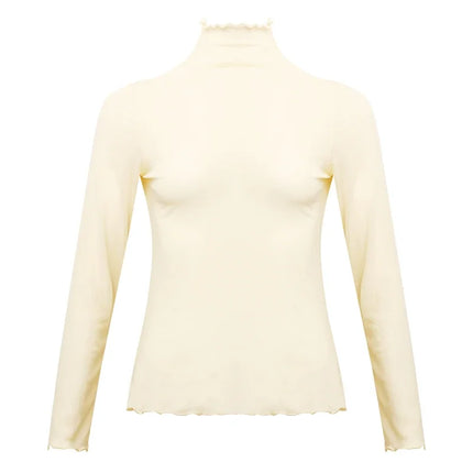 Sexy Women T Shirt See Through Transparent Mesh Tops Long Sleeve Sheer Slim Ladies Solid Turtleneck Silk T-Shirt Lace Crop Top