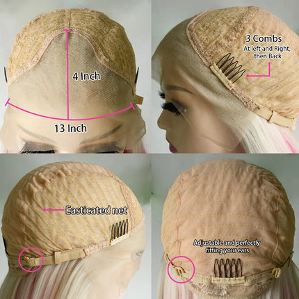 Ombre Platinum Blonde Wig Straight Lace Front Wig With Bangs 13x4 HD High Quality Synthetic And Blend Lace Pre Plucked Cosplay