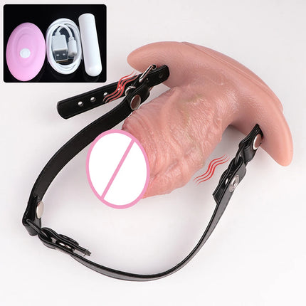 SXXY Wiress Control Vibrator Realistic Silicone Soft Dildo With Mouth Gag Belt Lifelike Textured Mouth Gag Sex Toy For 18+