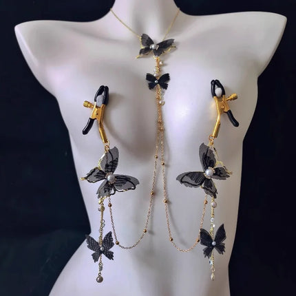 Women's Nipple Clamps Butterfly Necklace Feminine SM Sensual Massage Nipples Couple's Flirtation Adult Novelty Toys Breast Toy