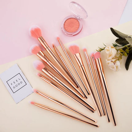 12-Piece Rose-Gold Makeup Brush Set, Professional Blush/Eye Shadow/Highlighter Brushes - Detail Eyebrow & Face Beauty Tools