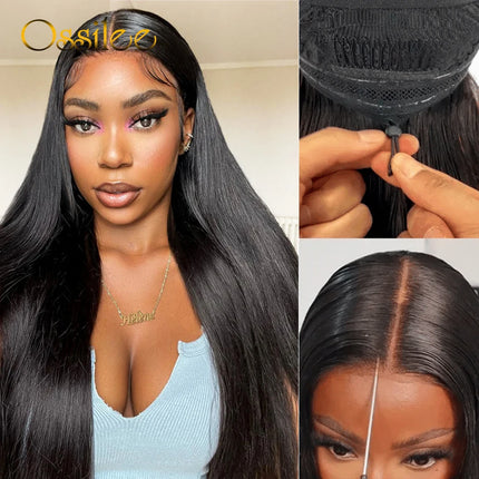 Ossilee 250 Density Pull Go Glueless Wigs with Elastic Drawstring Straight 13x6 HD Lace Front Human Hair Wigs Pre Cut Lace Wig