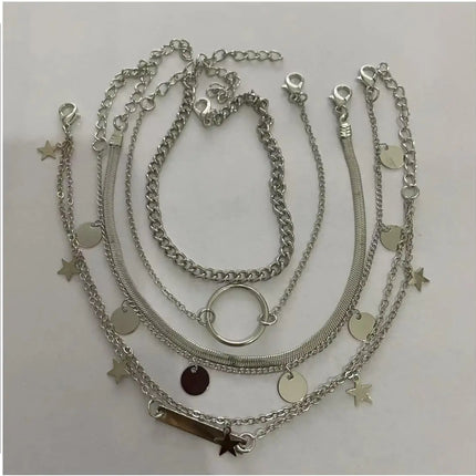 Bohemian Summer Beach Anklet Set For Women Gold Color Chain On Leg Leaf Heart Pineapple Rose Charm Ankle Bracelet Female Jewelry
