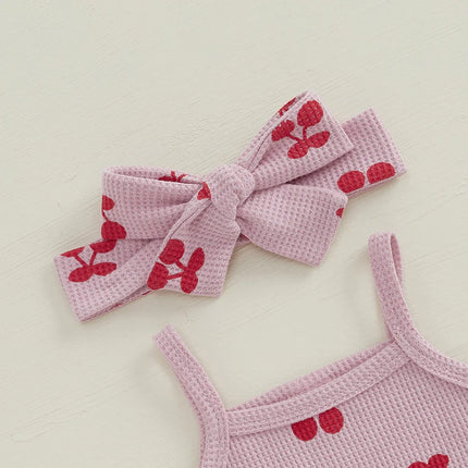 Infant Baby Girls Outfits Sleeveless Cherry Print Romper Shorts Pants Headband 3PCS Newborn Girl Summer Clothes Set