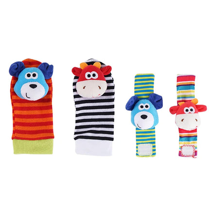 4PCS/SET Baby Rattle Socks Wrist Strap Rattles Set Cute Stuffed Animals Foot Finder Socks 0~12 Months For Infant Newborn Gift