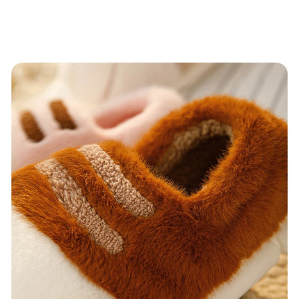 Winter Couple Cat Paw Slippers, Plush Fleece Lined Thick Thermal Home Shoes, Non-Slip Indoor/Outdoor Unisex Anti-Cold House Slid