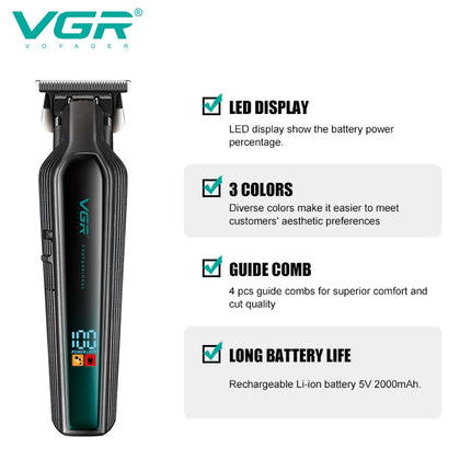 VGR Hair Trimmer Professional Hair Clipper Rechargeable Clipper Adjustable Hair Cutting Machine Electric Clipper for Men V-930