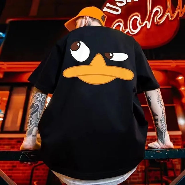8XL Loose Fitting Fashionable American Vintage Duck Expression Print T-shirt With Round Neck Men Versatile Couple Outfit