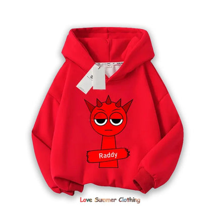 Sprunki Thick Hoodie for Children Anime Cartoon Fashion Sweatshirt Boys Girls Autumn Winter Hip Hop Hooded Hoodies Kids Clothes