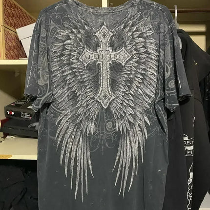 Affliction Long sleeved T shirt Y2K Vintage Round Neck Oversized T shirt New  Mens Womens Casual Gothic Clothing Tops Streetwear