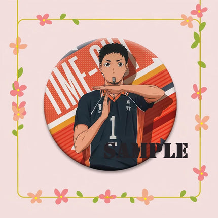 Round Snap-in Brooches Anime Haikyuu Lapel Pins Hinata Shoyo Tobio Kageyama Yu Nishinoya Cartoon Badge Backpack Accessories Gift