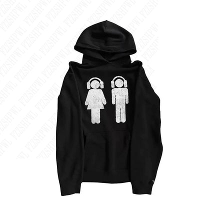 American retro y2k millennial dark print hoodie, long-sleeved pullover hoodie, autumn and winter vintage street fashion coat emo