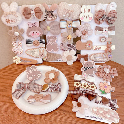 Milk Coffee Kids Hairpins Set Cute Bear Rabbit Bow Princess Girl Hair Clips Korean Headwear for Girl Kids Hair Accessory