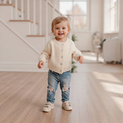 Kids Fall Knit Cardigan Long Sleeve Solid Color Button Down Warm Winter Sweater for Girls Boys