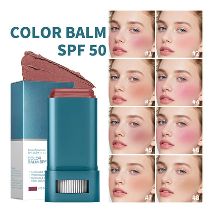 SPF 50 Sun Color Blush Balm Lip & Cheek Tint Hydrating Water Resistant Long Lasting Buildable Blush Natural Makeup