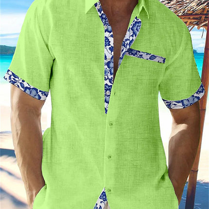 2023 Summer Fashion New Men's High Quality Hawaiian Beach Linen Short Sleeve Shirt Men's Street Solid Top Plus Size