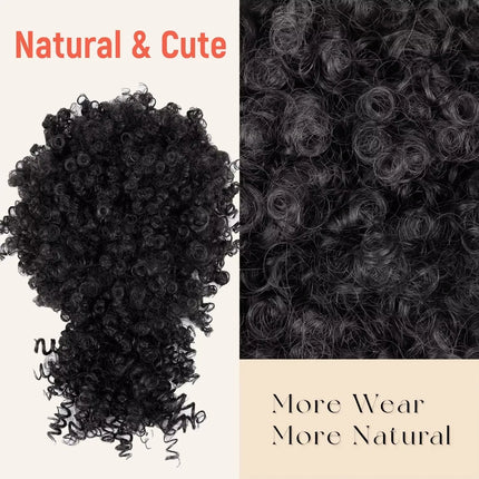 Synthetic Afro Puff Drawstring Ponytail with Bangs Short Afro Kinky Curly Ponytail Extension Updo Hairpiece Ponytail Bun