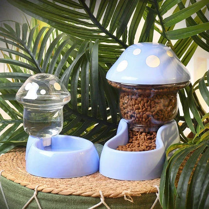 New Cat Pet Automatic Feeder Water Dispenser Cute Mushroom Large Capacity Food Container Pet Bowl Water Storage Device Supplies