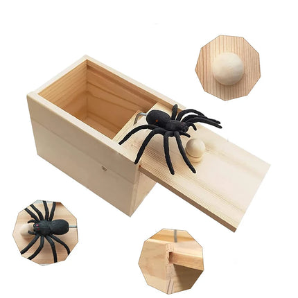 Spider Prank Box Wooden Prank Toy & Jump Scare Prank Realistic Jumping Spider Surprise Funny Gag Toy for Kid Halloween Xmas Gift