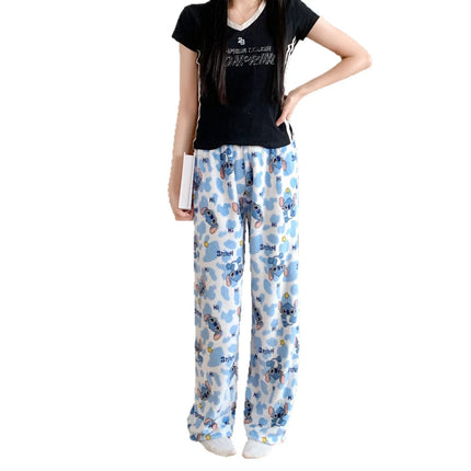 New Cartoon Stitch Flannel Pajamas Autumn Winter Thickened And Velvet Warm Blue Pajamas Home Clothes Christmas Gifts