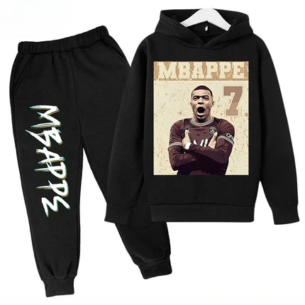 Spring Autumn Children's Hoodie Set Mbappe Print Plus Sweatshirt Pants Suits Sports Kid Tracksuit 2-piece Set Boys Girls Clothes