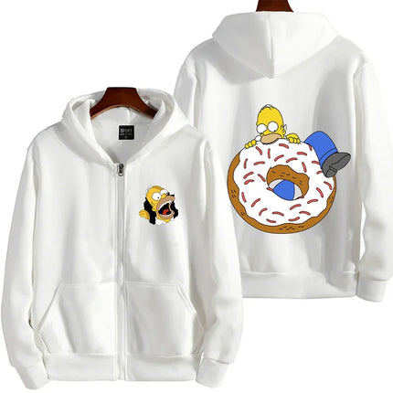 Sweet Donut The Simpsons Cartoon Anime Men's Hoodie Spring and Autumn Women's Extra Large Zipper Sportswear 2025 New Couple Jack