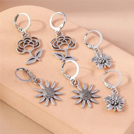 Aihua 12pcs Fashion Silver Color Heart Drop Earrings Set for Women Teens Simple Cross Pendant Dangle Earring Y2K Party Jewelry