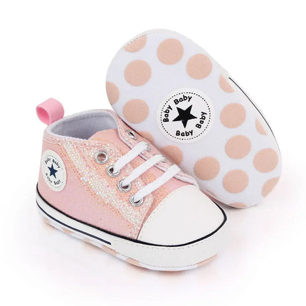 2024 Newborn Sequined Canvas Baby Sneakers Casual Baby Boys Girls Toddler Multi-Color Soft Sole Non-slip Walking Shoes