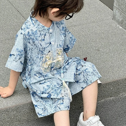 Short Sleeve Tops Shorts 2 Piece Set Boy Outfit Casual Kids Clothes Baby Tang Hanfu Suit Boys Costume Children's Sets Summer