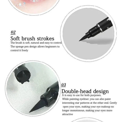 Dragon Ranee 5PCS Waterproof Eyeliner Stamp Pen Set Black Liquid Star Quick Dry Double Headed Eye Liner Makeup Cosmetics