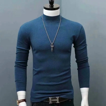 2026 Spring New Men's Turtleneck T-shirt Long Sleeve Slim Fit Solid Color High Elastic Bottoming Pullovers Basic Style Male Tops