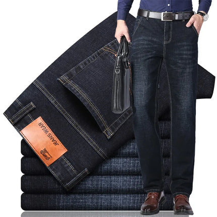 2023 New Men's Stretch Fit  Jeans Busine Business Fashion Soft Denim Trousers Male Brand  Pants Black Blue