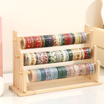 1pc multifunctional wooden tape and sticker storage rack suitable for necklace organizer for office desktop storage display rack