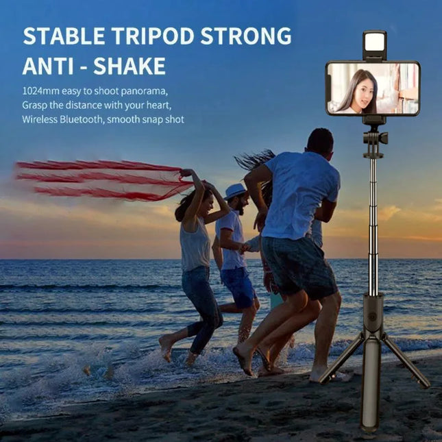 Bluetooth Selfie Stick Tripod Desktop Stand, Phone Holder, Wireless Remote Shutter, for iPhone Android, Option with Fill Light