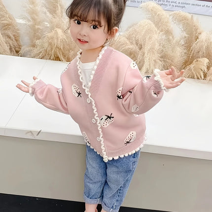 Girls' Knitted Cardigan Autumn New Style for Young Children and Toddlers Trendy Sweater Cardigan Top Jacket